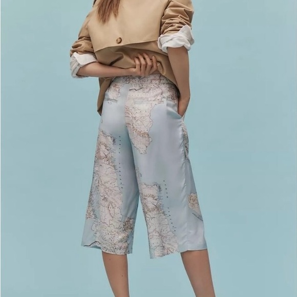Mauve Anthropology Light Blue Map-Print Wide Leg Pants NWT SIZE 4 TALL - Picture 4 of 4